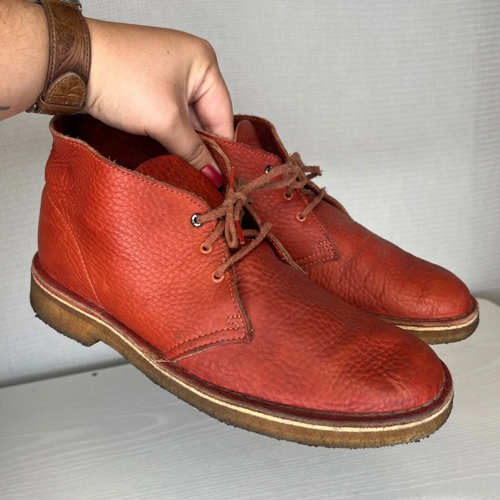 Clarks Originals Mens Desert Boot Burnt Orange Pebbled Leather Chukka Size 9 M